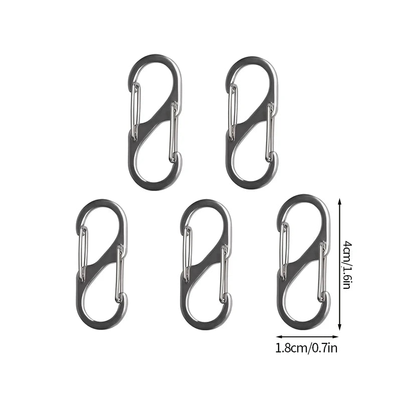 5PCS Tactical S-Type Carabiner Hooks – Mini Aluminum Keychain Clips for Camping & Hiking